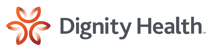 Logo of Dignity Health with an abstract floral symbol.