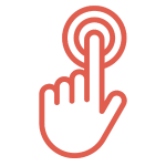 A red icon featuring a hand pointing at a target or button.