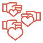 Hands holding hearts, representing giving or charity.