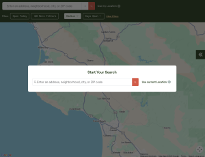 iScreen Shoter - Google Chrome - 250611163329 A map interface with a search bar for entering an address, neighborhood, city, or ZIP code. Food Resource Map.